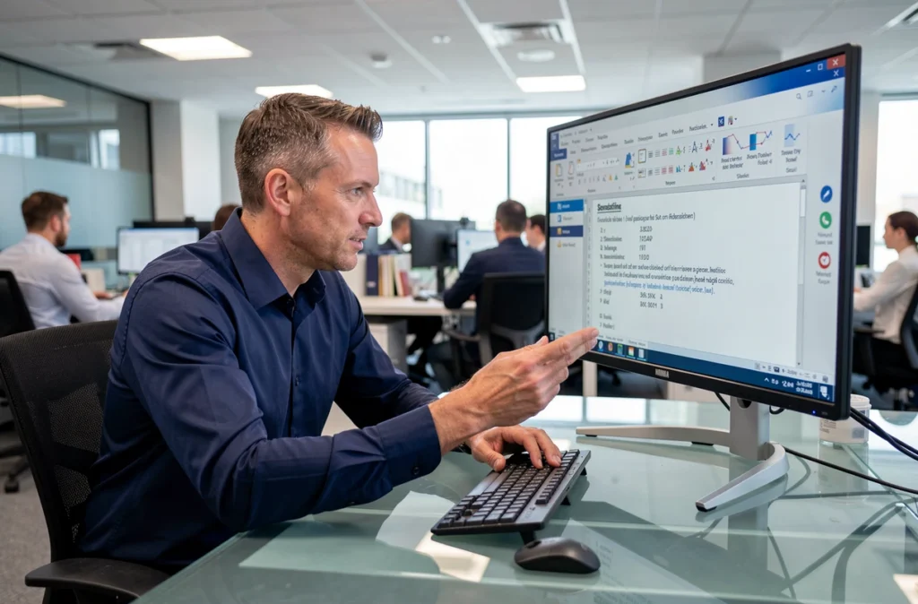 Professionnel utilisant des raccourcis clavier PowerPoint en open space
